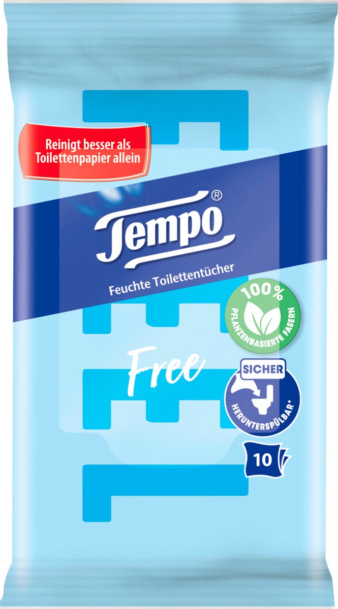 Papier toilette humide Tempo format voyage - 10 pièces - rafraîchissant et hygiénique en déplacement