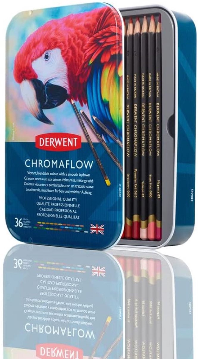 Crayons de couleur Derwent Chromaflow - assortiment en boîte métallique - 3,5 mm - 36 pièces