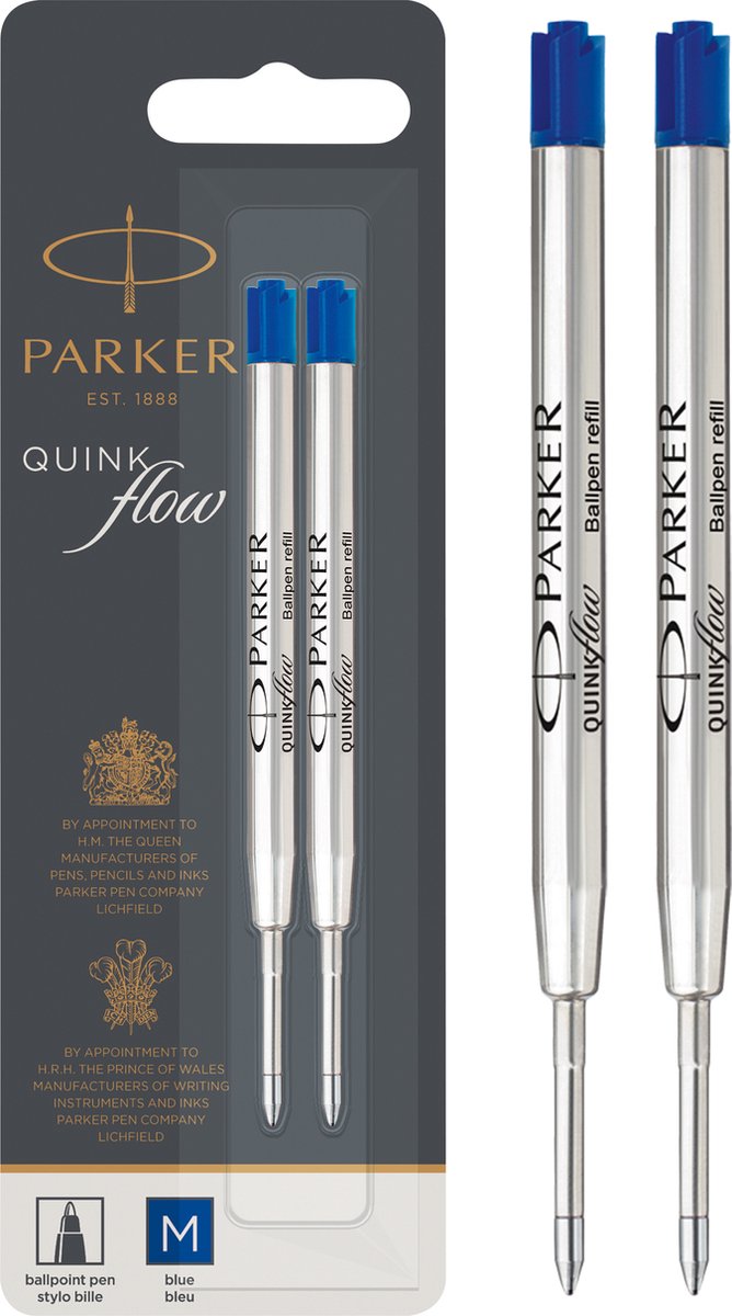 Recharges pour stylo à bille Parker | point moyen | encre bleue quinkflow | 2 pièces