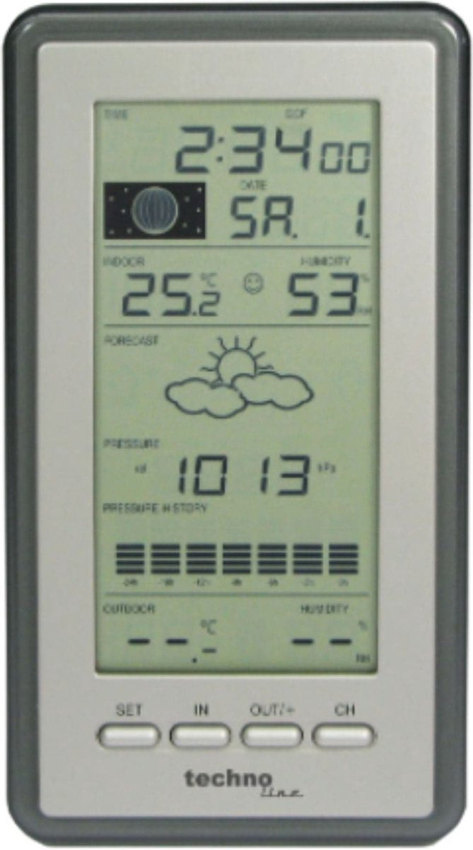 Station météo Technoline - ws 9040-it - 100x178x28mm - gris argent - avec 1 capteur extérieur 100m - tl-ws9040-it