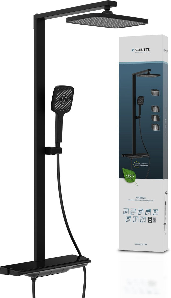 Système de douche Schütte hawaii - douche à effet pluie - avec robinet thermostatique - noir mat