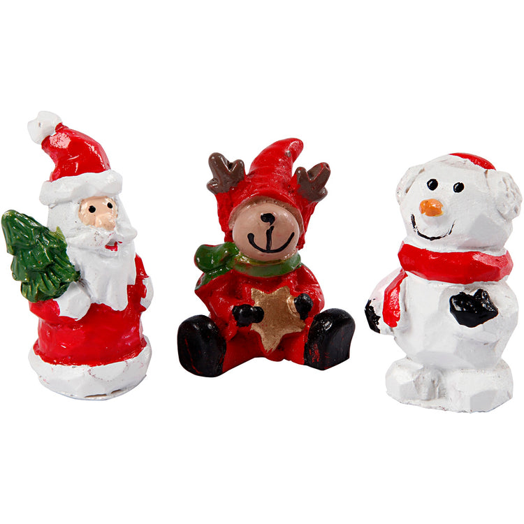 Figurines miniatures Creativ company, Père Noël, renne et bonhomme de neige, h : 35 mm, l : 10 mm, 3 pièces 1 boîte