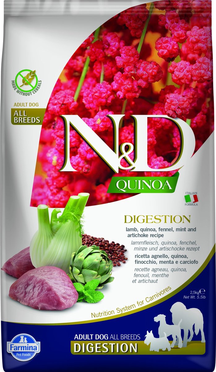 Farmina n d chien sans céréales quinoa digestion agneau adulte 2,5 kg - chien