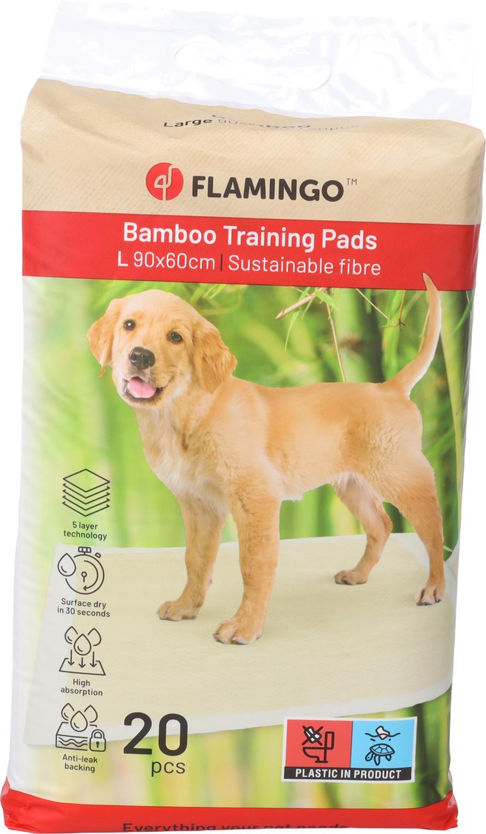 Coussinets pour chiots Flamingo - tapis de dressage bambou padu beige l - 90x60 cm - 20 pièces - tapis de dressage de toilette en bambou pour chiots chiens - super absorbant séchage rapide