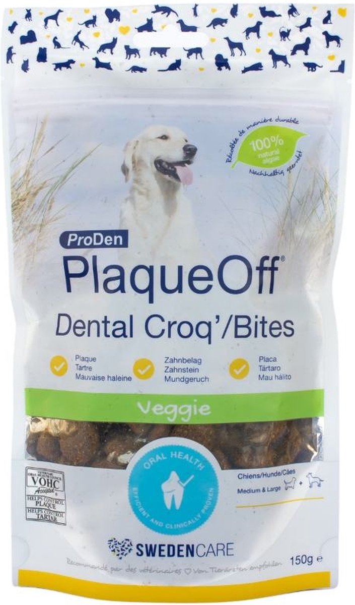 Proden plaqueoff morsures dentaires pour chiens - réduit la plaque dentaire - prévient le tartre - combat la mauvaise haleine - contenu 60 g ou 150 g - chiens à partir de 10 kg - 150 grammes