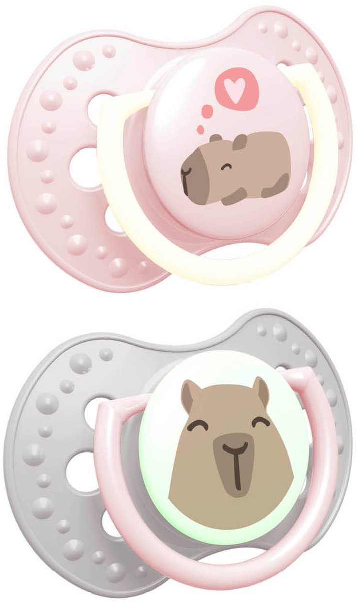 Difrax lovi sucette dynamique - chic - 18+ mois - capybara - rose gris - 2 pièces
