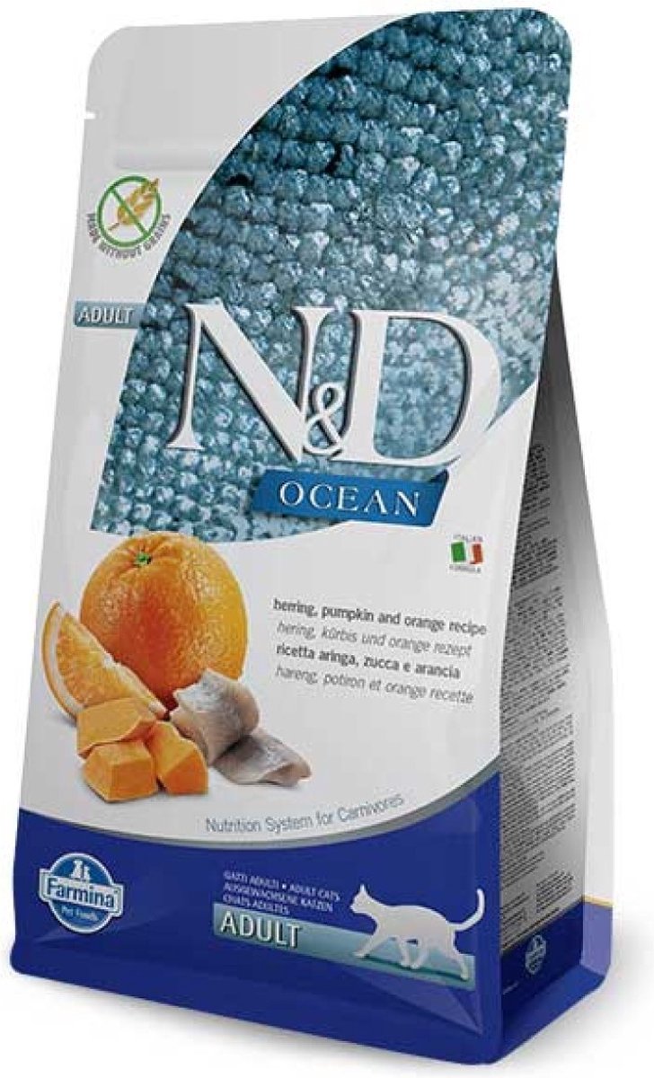 Farmina Natural Delicious Farmina and the Ocean Adult Pellets Catenfutter (trockenfutter, riche en vitamines et antioxydants naturels, sans maïs, sels : hareng et orange, portion : 300 g)