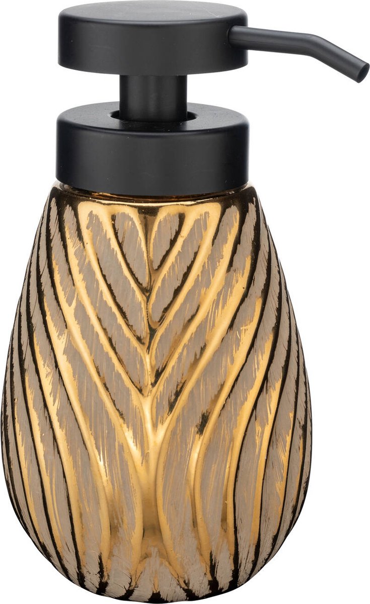 Wenko distributeur de savon idro gold céramique avec structure 330ml - pompe à savon autoportante et rechargeable - salle de bain WC cuisine