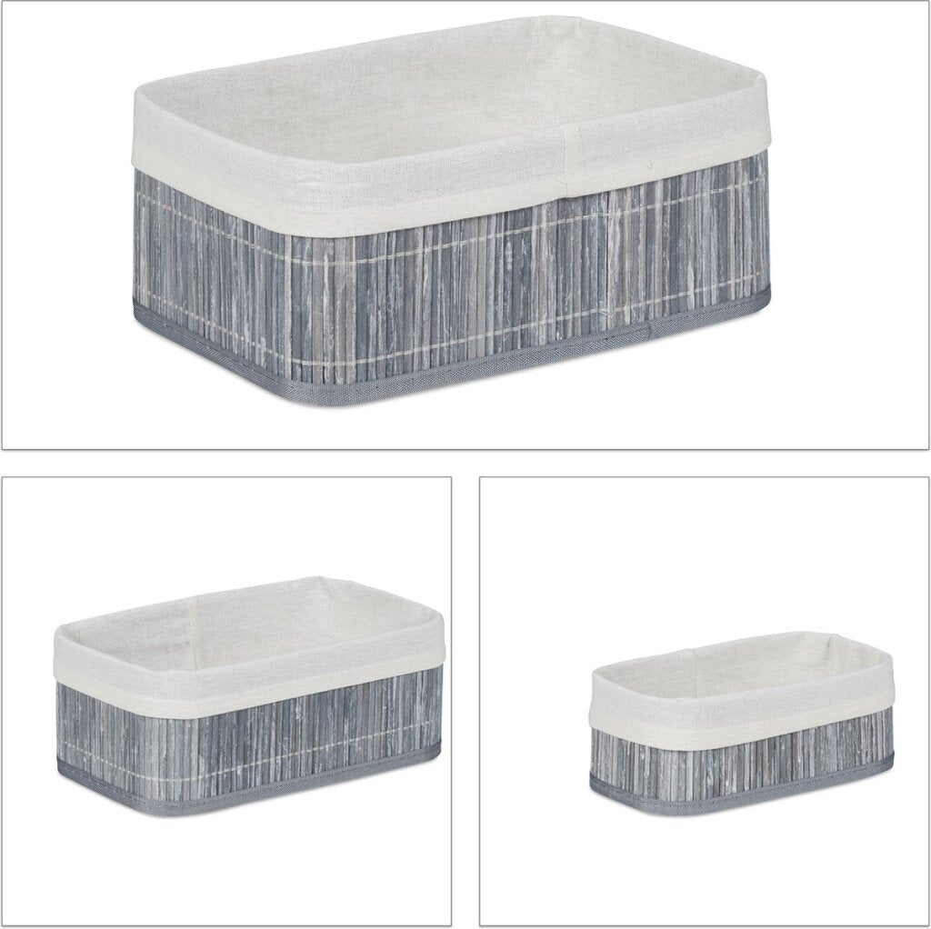 Paniers de rangement de base en bambou 3 pièces blanc gris