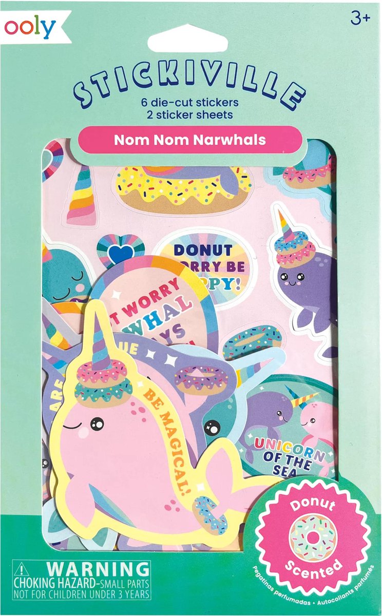 Ooly - stickiville - nom nom narvals - autocollants parfumés beignet