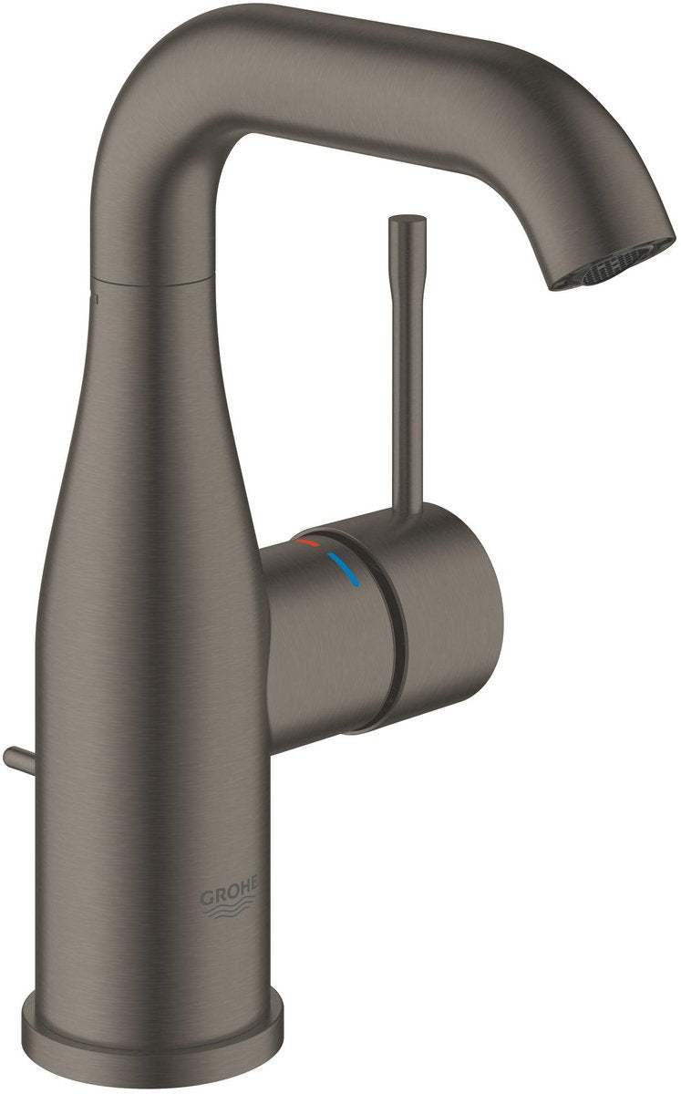 Nouveau mitigeur de lavabo Grohe essence - moyen - avec garniture de vidage - graphite dur brossé (anthracite mat) - économie d'eau