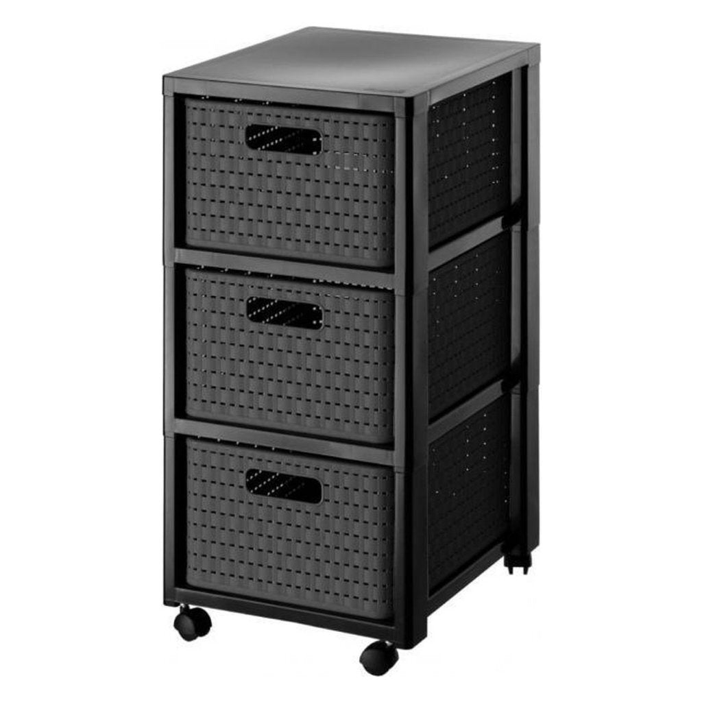 Commode Rotho country design à roulettes 3x18l anthracite