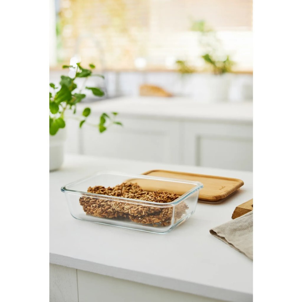 Rotho nala boîte de rangement pour réfrigérateur 1,1l verre bambou