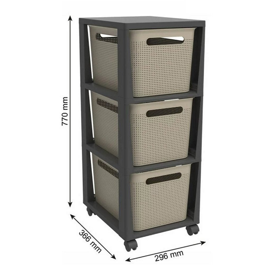 Commode Rotho pina avec 3 tiroirs 77x36,6x29,6 cm cappuccino anthracite