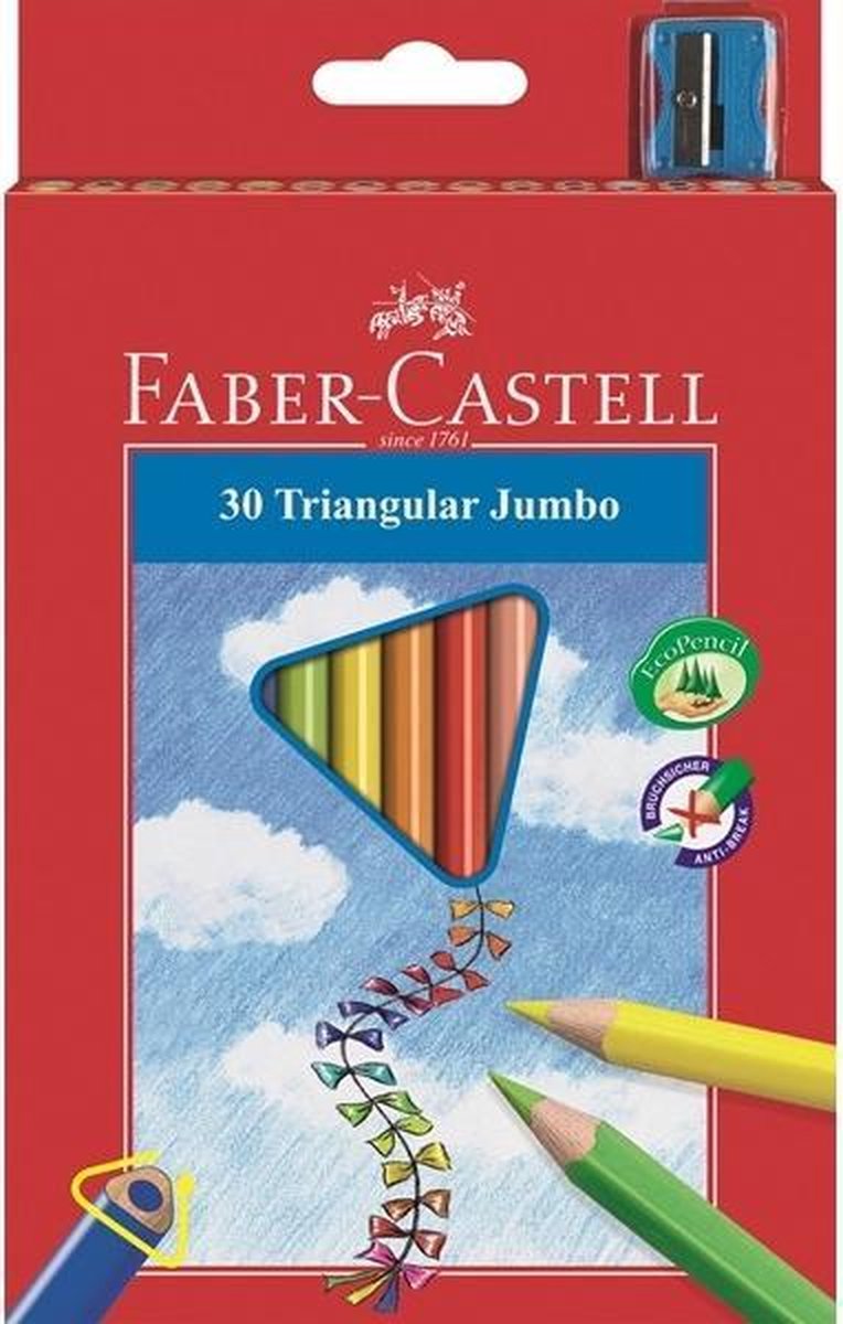 Crayons de couleur Faber-castell - jumbo - triangulaires - étui de 30 pièces - avec taille-crayon - fc-116530