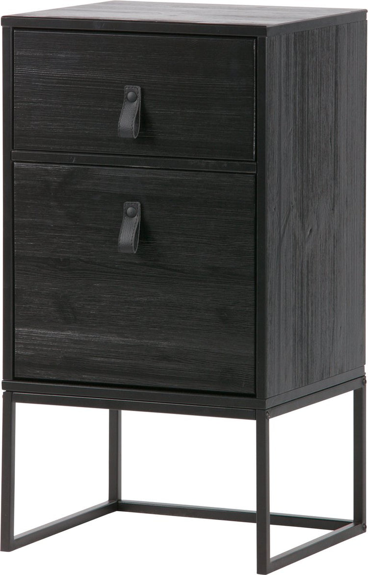 Table de chevet Woood Zola avec table de chevet. tiroir et porte - pin - noir - 74x40x35