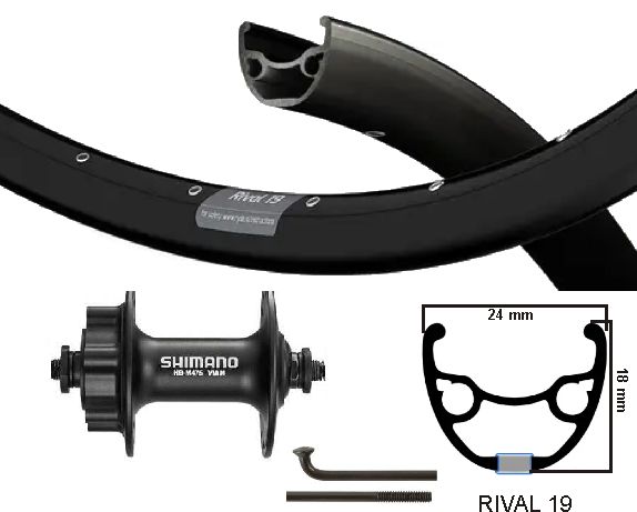 KGS Roue avant 28 pouces (622) Disc 6 bouds Pouses de jante rayons noirs