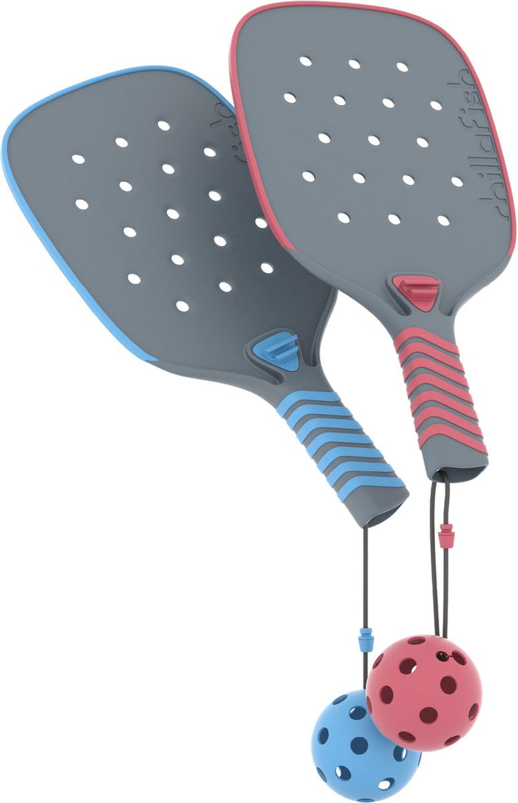 Set de pickleball Chillafish pour enfants à partir de 5 ans - bleu rouge - set avec 2 raquettes de pickle ball et 2 balles - poignée ergonomique antidérapante - raquettes à clipser - idéal pour s'amuser en plein air - modèle pickli