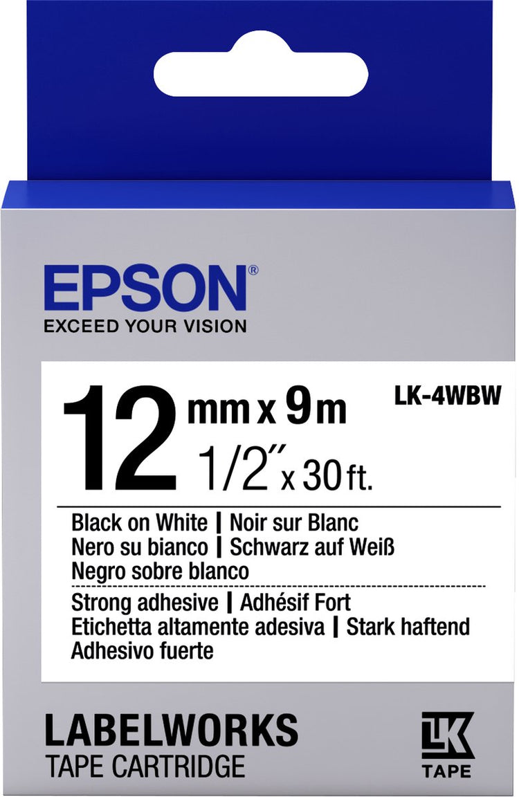 Ruban adhésif fort Epson - lk-4wbw strng adh blk wht 12 9