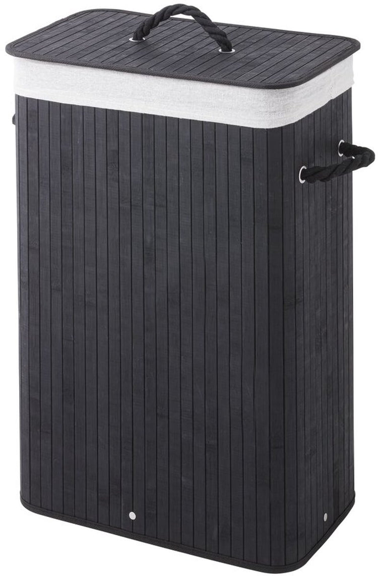 Sealskin bambou - panier à linge en bambou avec couvercle - sac à linge en coton lavable - poignées - 56 litres - dimensions 60 x 40 x 23,5 cm - noir