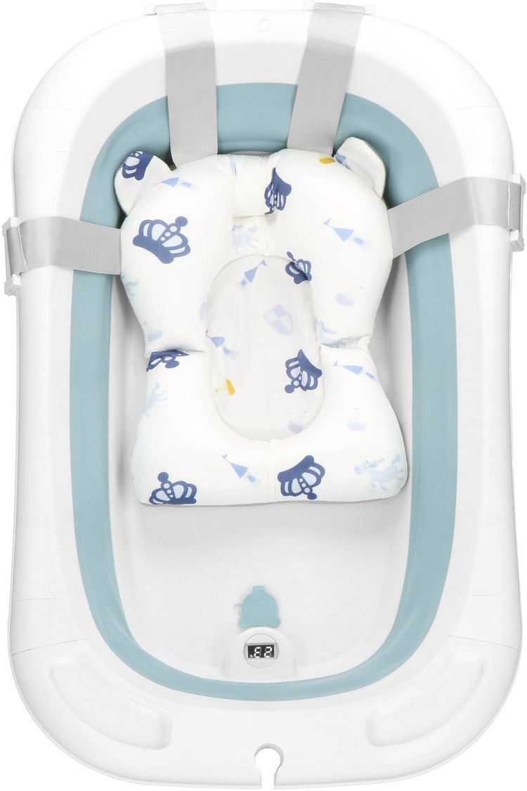 Baignoire bébé pliable Springos - pliable - portable - avec bouchon - thermomètre - coussin - jusqu'à 12 mois - 35 l - bleu - blanc - 82 x 52 x 22 cm