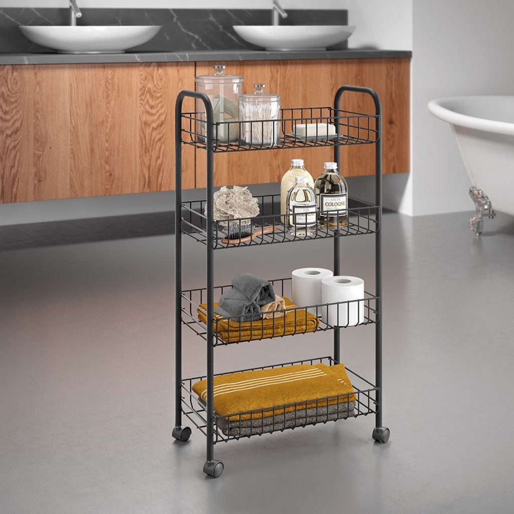Metaltex Metaltex ascona Trolly avec roues + 4 paniers 41x23x84 cm en métal noir mat