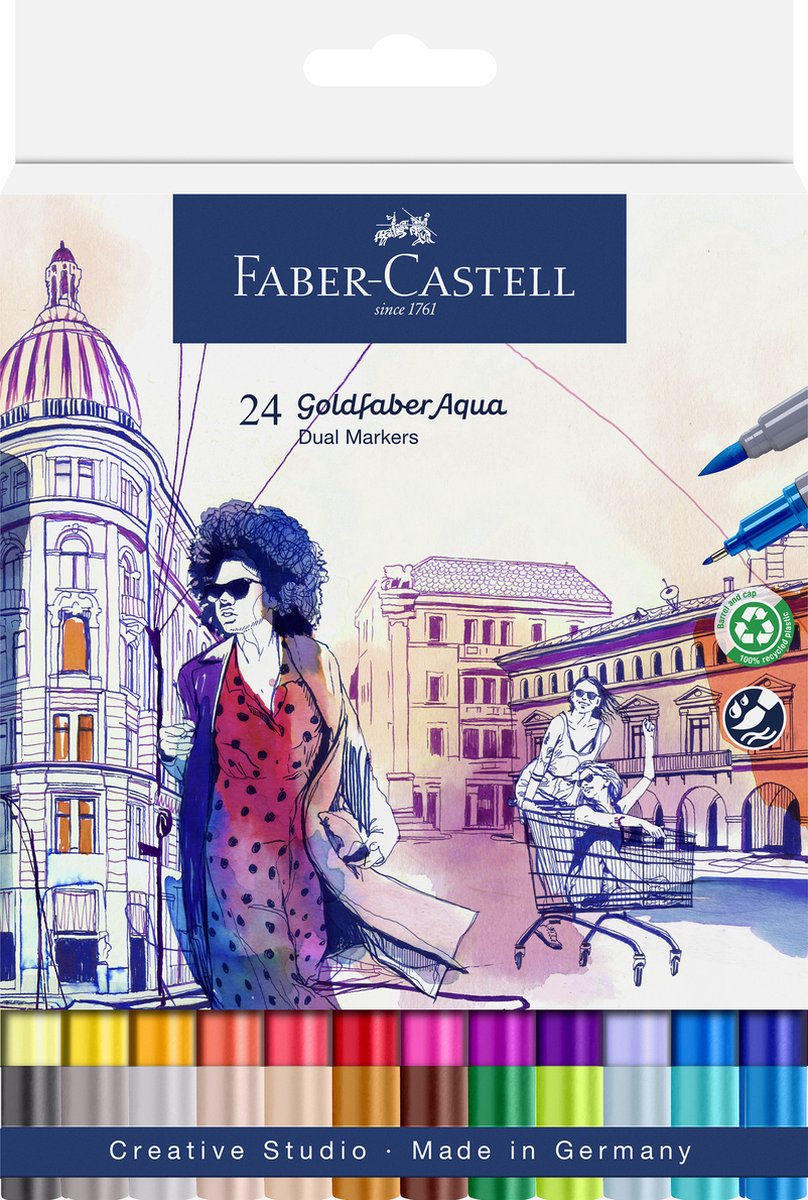 Faber-castell - marqueur aquarelle duo - goldfaber - étui 24 pièces - pinceau 0,6 mm - fc-164624