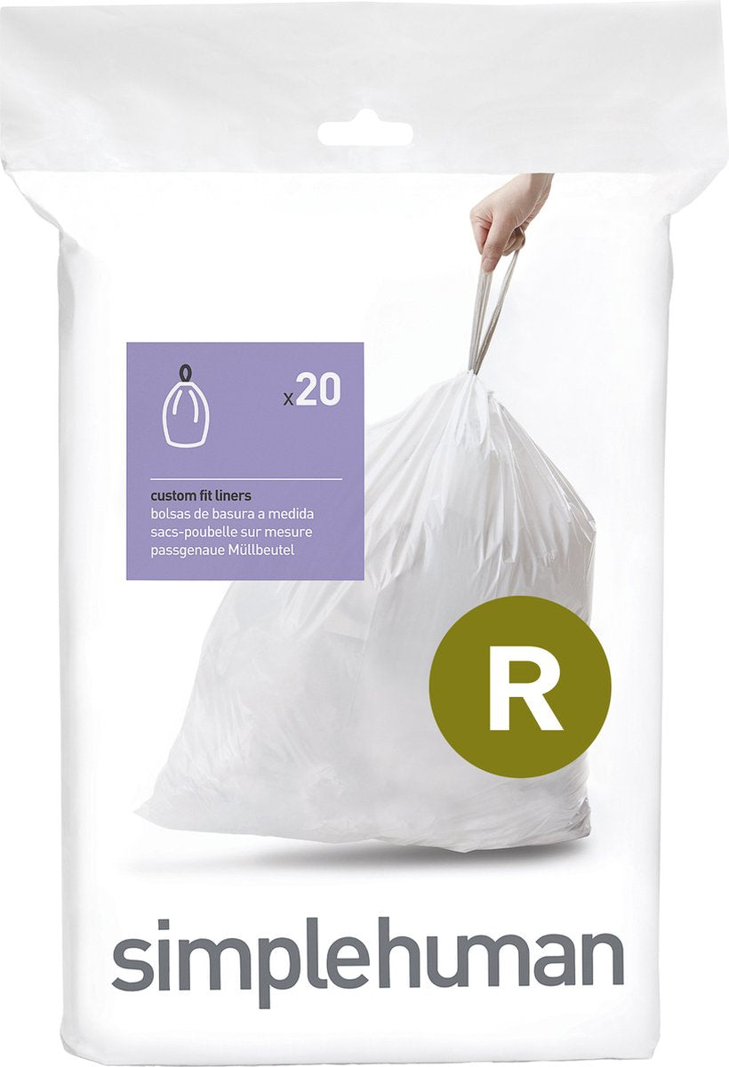 Sacs poubelle Simplehuman code r - 10 litres - 20 pièces - avec cordon de serrage - blanc