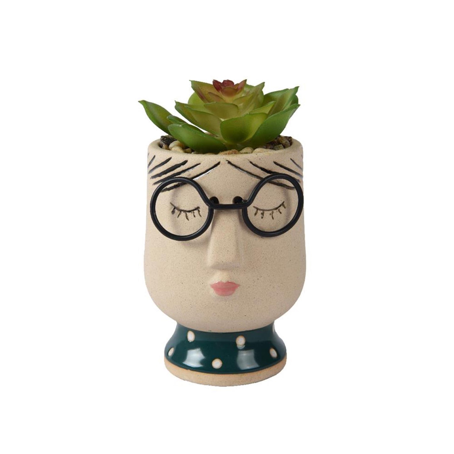 Decoris plante artificielle en pot visage lunettes h13,5cm
