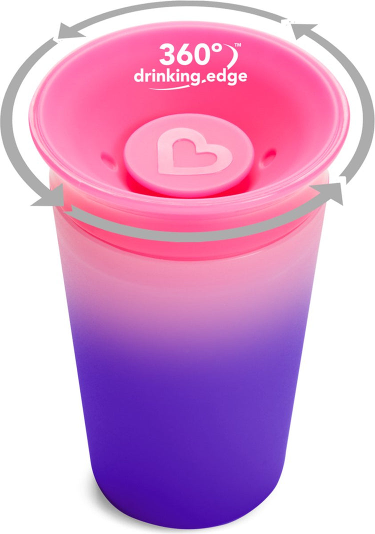 Munchkin miracle anti-fuite 360° gobelet - gobelet - changement de couleur - sensible à la chaleur - gobelet d'entraînement pour bébé et enfant - 266 ml - rose violet