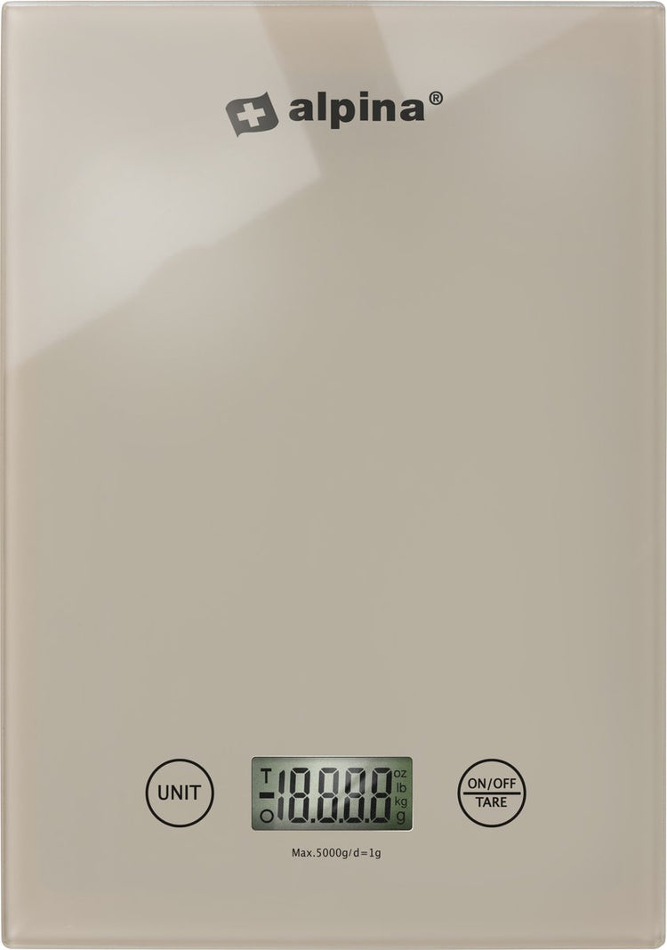 Balance de cuisine numérique Alpina - balance de cuisine en gr, lb, oz et ml - balance de précision avec fonction tare - accessoires de cuisine - 22 x 15,5 cm - beige