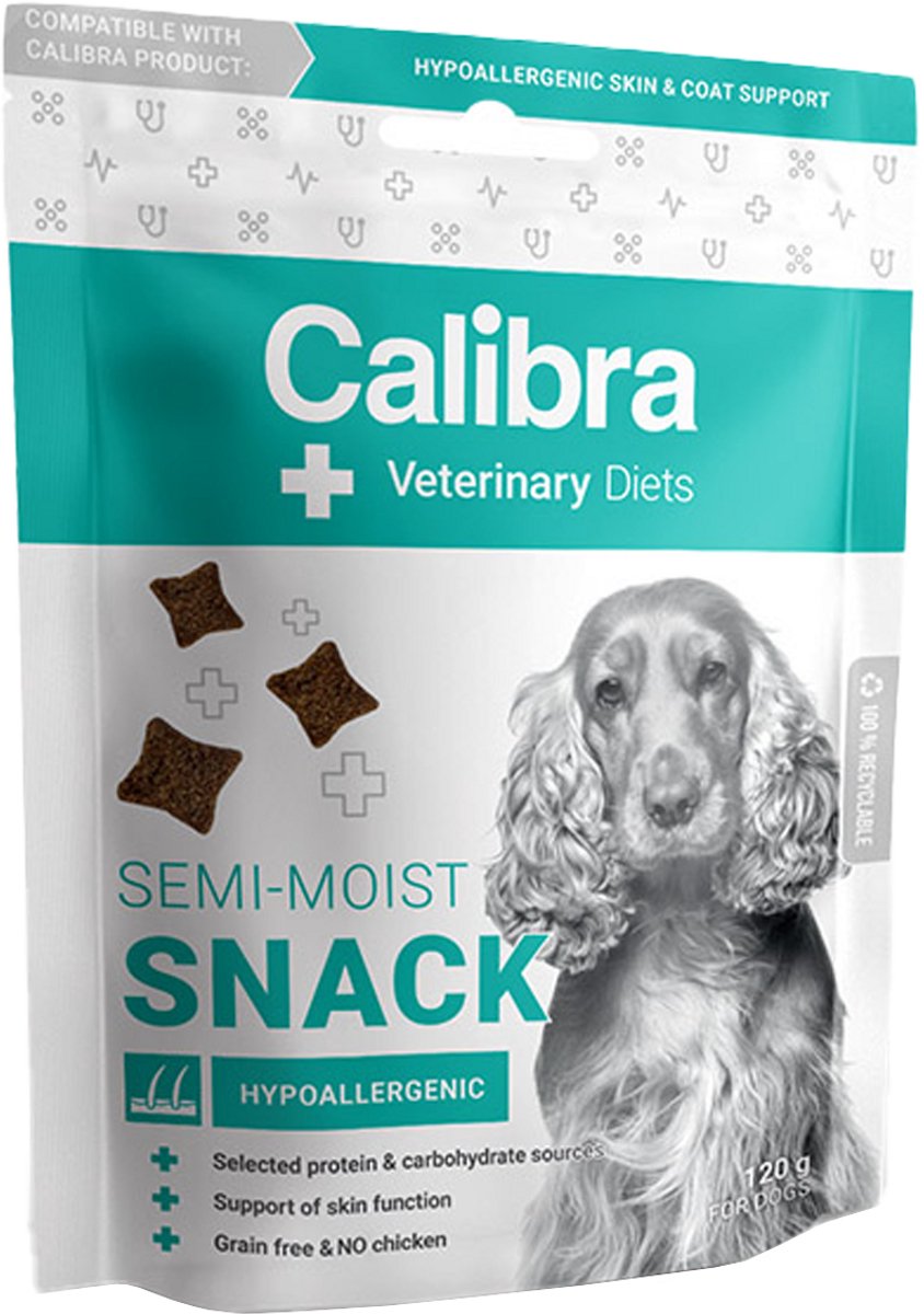 Régimes vétérinaires pour chiens Calibra - collation semi-humide hypoallergénique - 120 g