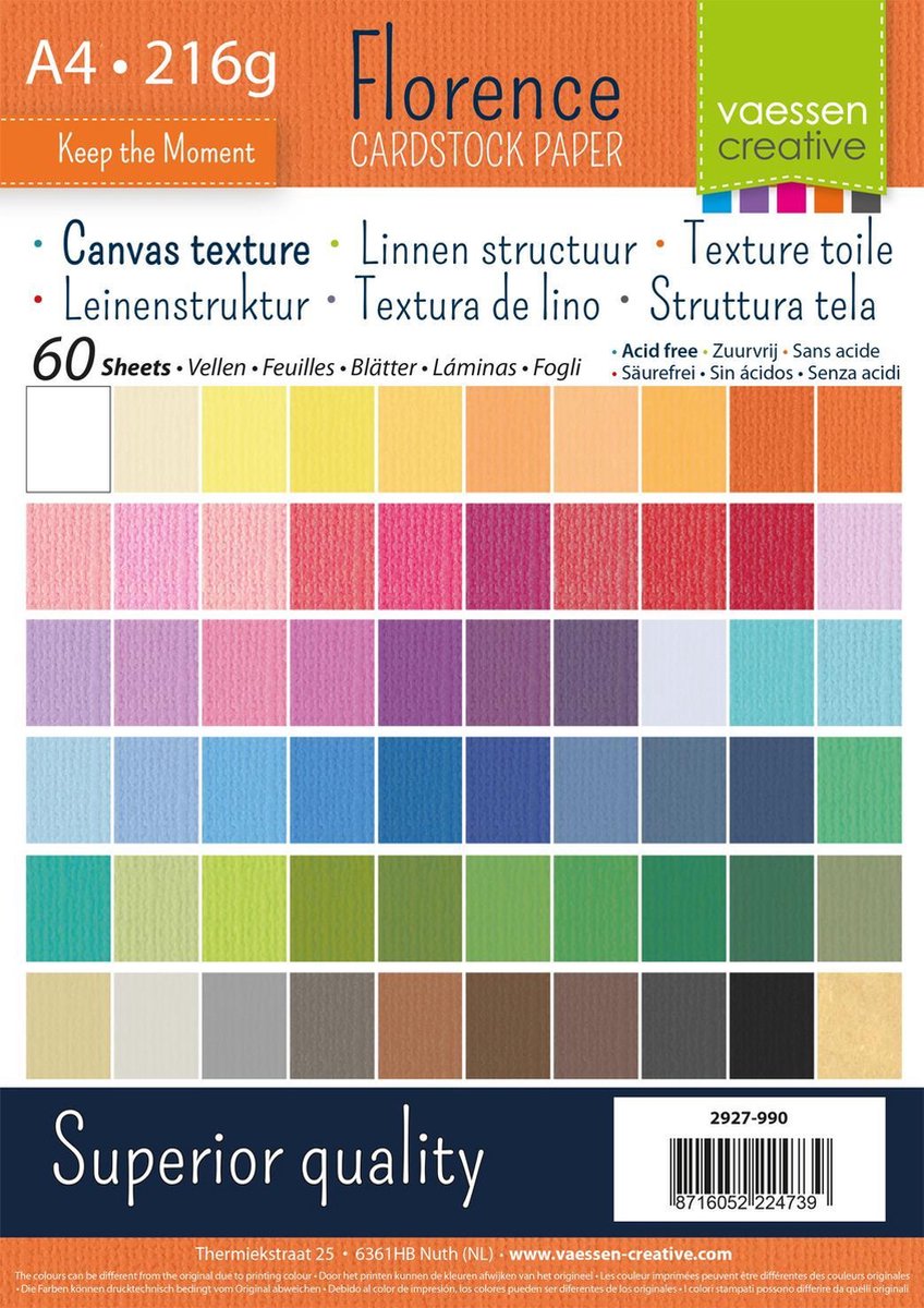 Carton Florence - assortiment - a4 - structure lin - 216g - 60 feuilles