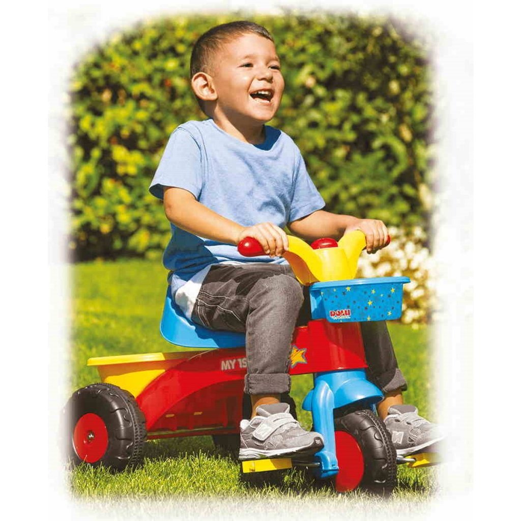 Dolu Dolu mon premier tricycle avec barre de poussée 90x45x84 cm jaune rouge