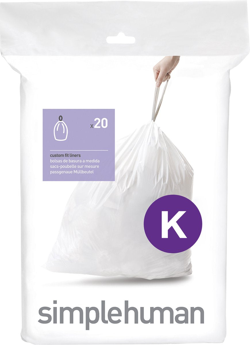Sacs poubelle Simplehuman code k - 38 litres - 20 pièces - avec cordon - blanc