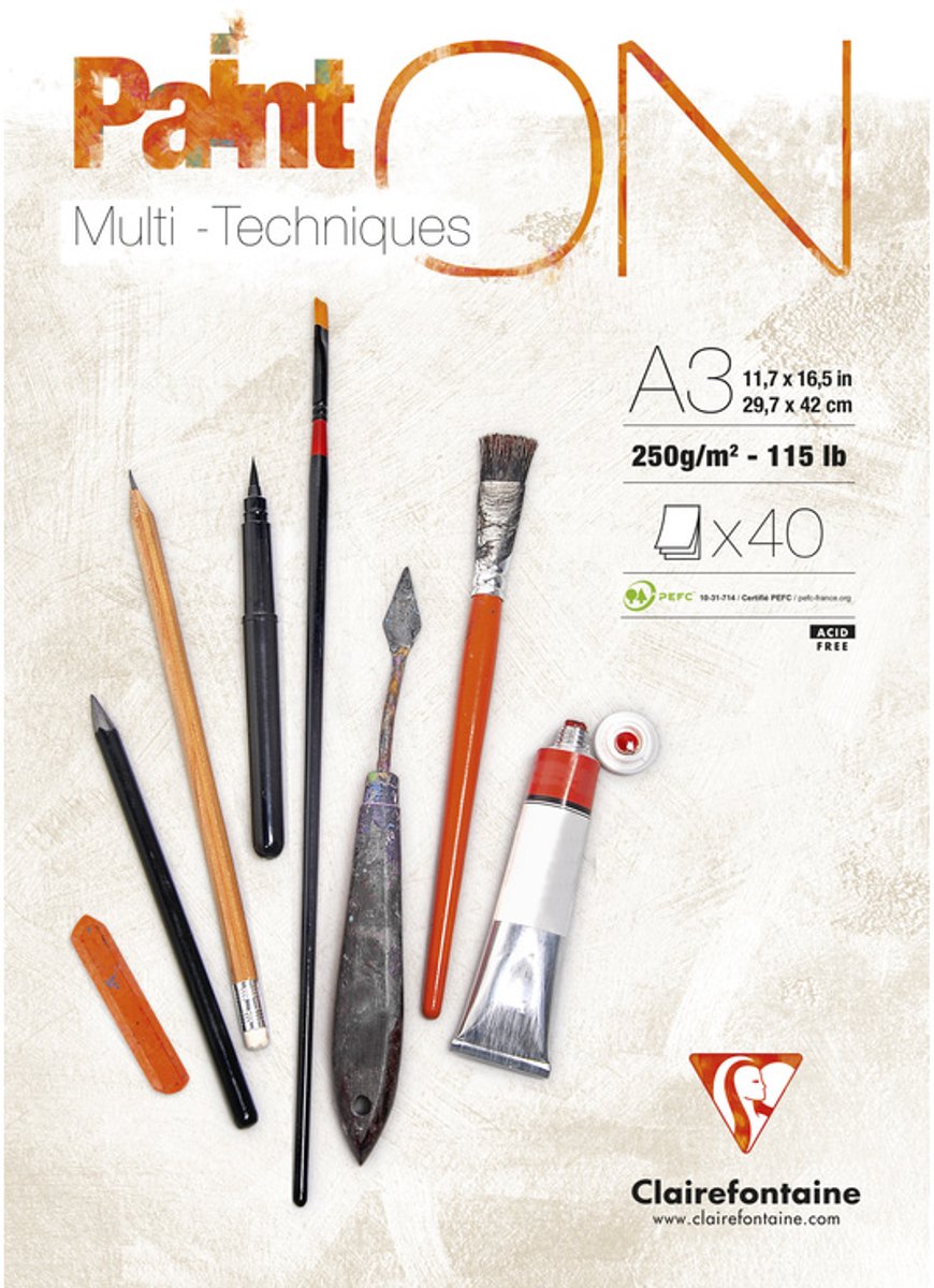 Peinture Clairefontaine sur bloc multi-techniques - a3 - 250g - adaptée à diverses techniques - 40 feuilles