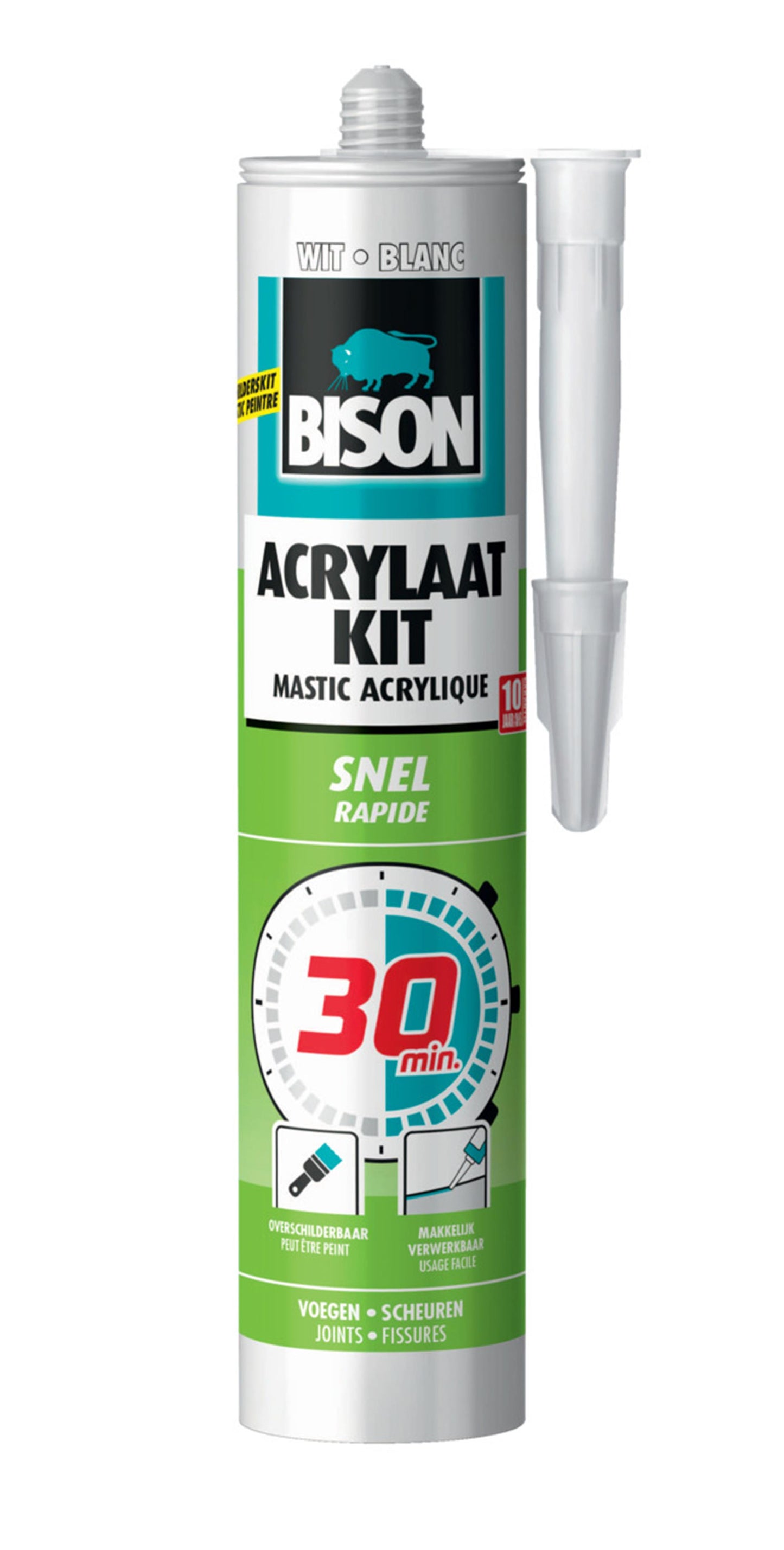 Mastic acrylique Bison 30 minutes 310 ml blanc