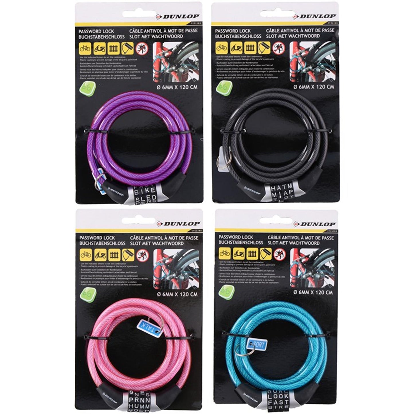 Dunlop antivol de vélo à mot de passe 6mm 120cm