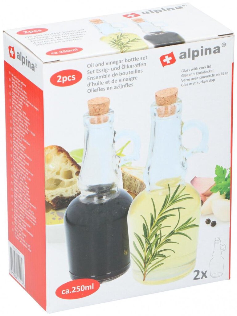 Bouteille de vinaigre d'huile Alpina 250 ml de verre 2 pièces