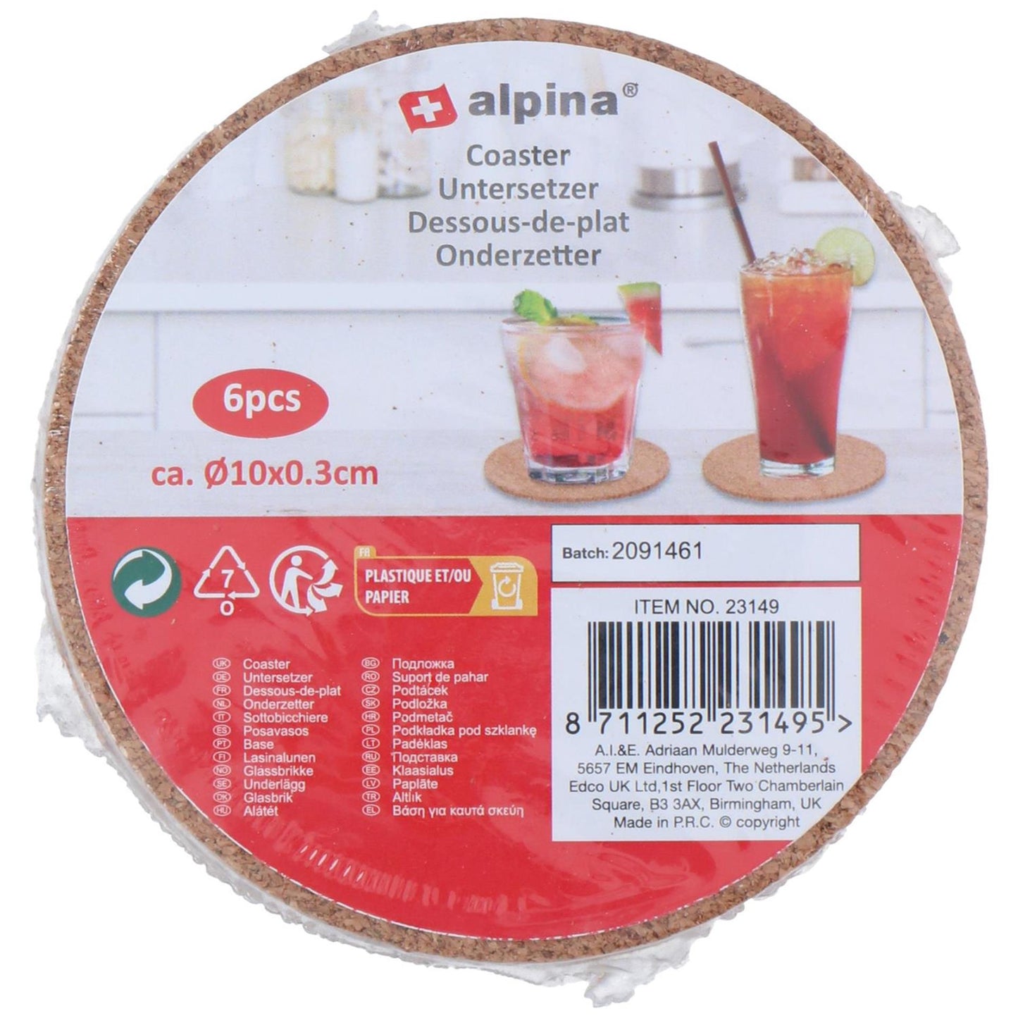 Alpina dessous de verre en liège 6 pcs. ø10cm