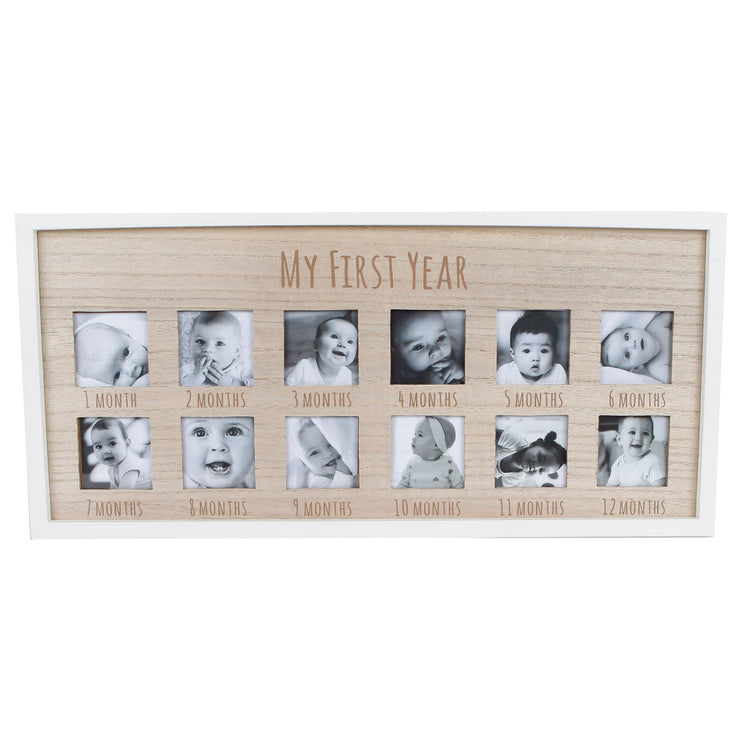Cadre photo Divers Ma première année White Wood Natural 47x22x 1,5 cm