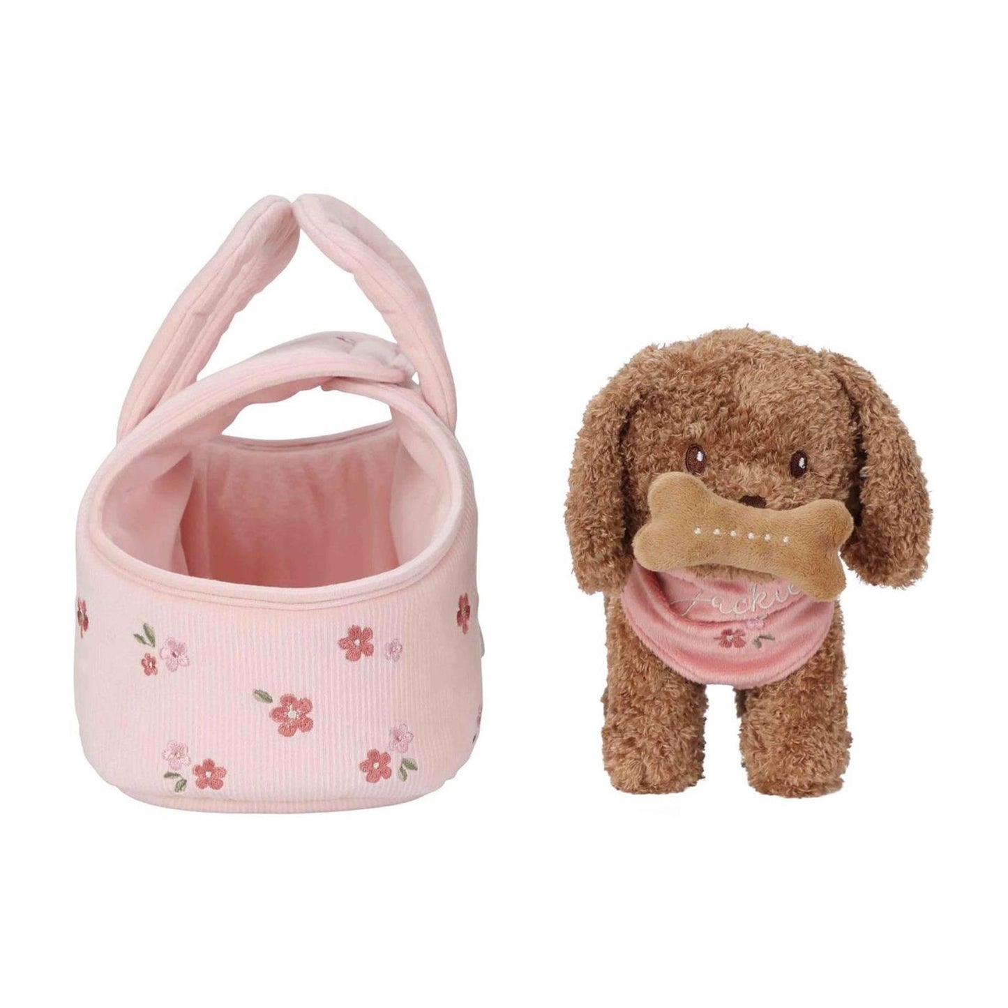 Petit chien en peluche hollandais Jackie dans un sac