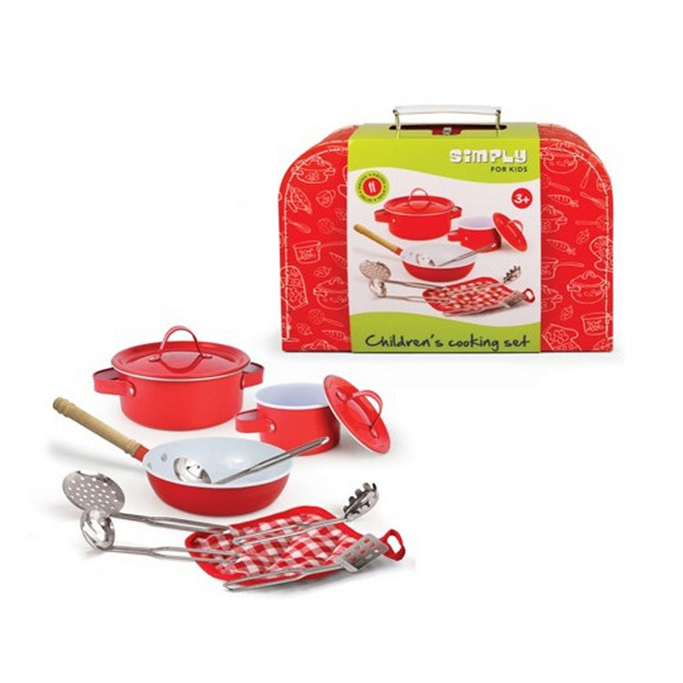 Simplement pour les enfants simplement pour la cuisson en métal ensemble dans une valise rouge 11 pièces