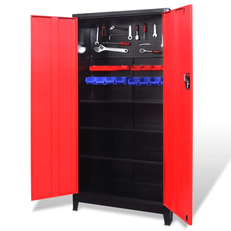 Armoire à outils Vidaxl avec 2 portes 90x40x180 cm en acier noir et rouge