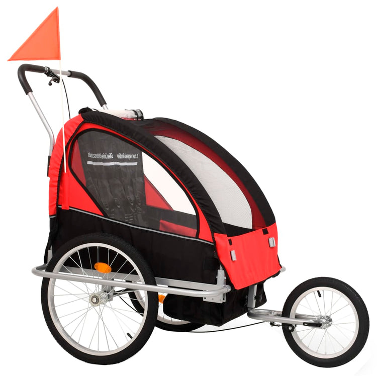 Trailer à vélo Vidaxl et landau 2-en-1 noir et rouge