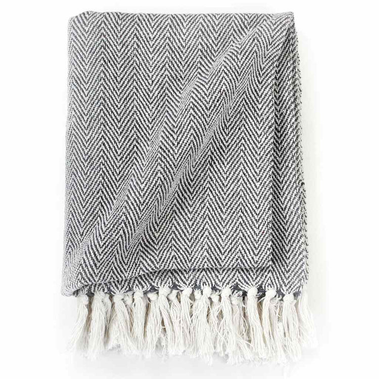 Vidaxl Plaid Herringbone 125x150 cm Coton Navy Bleu