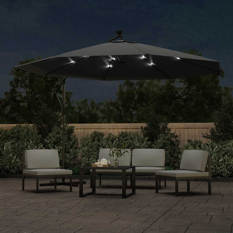 Vidaxl Parasol flottant avec un poteau en métal d'éclairage LED 350 cm anthracite