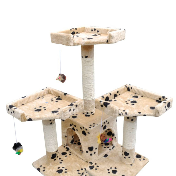 Vidaxl Cat Scratching Post avec desprints et 2 maisons 170 cm beige