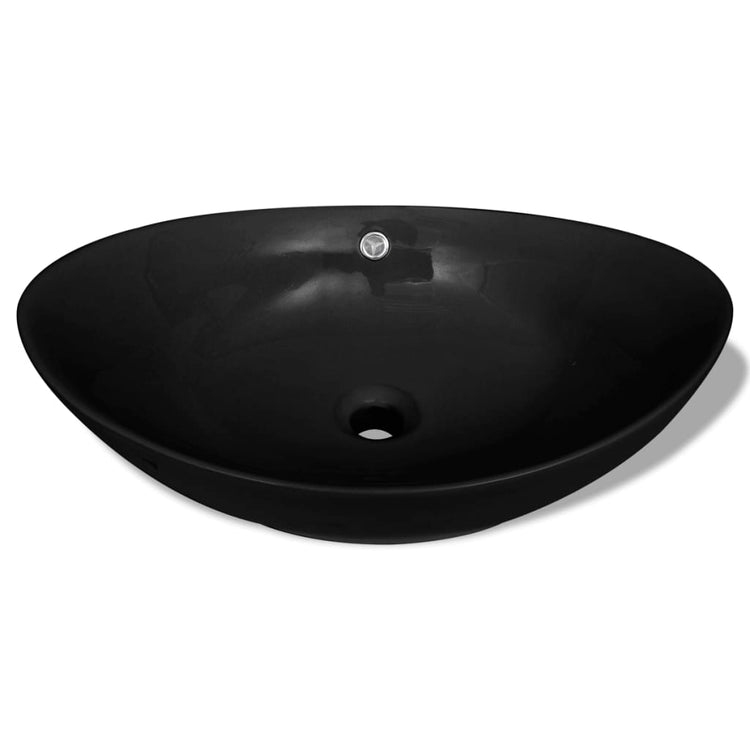 Vidaxl Washingin avec atterrissage en céramique ovale noire 59 x 38,5 cm