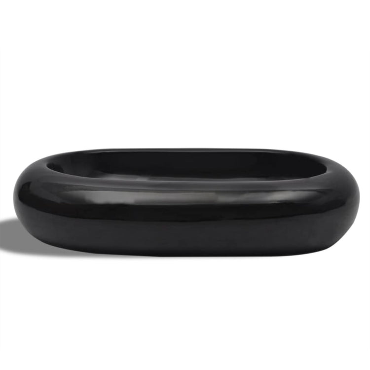 Vidaxl Washbasin, céramique, ovale, noir